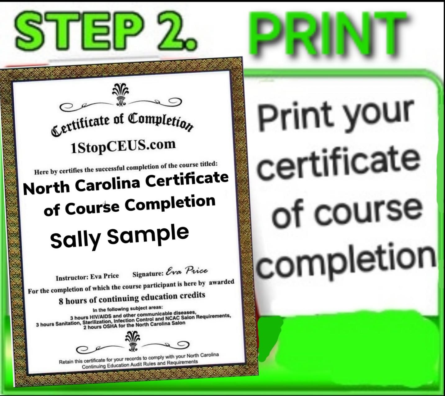 Open North Carolina cosmetology online continuing education course certificate